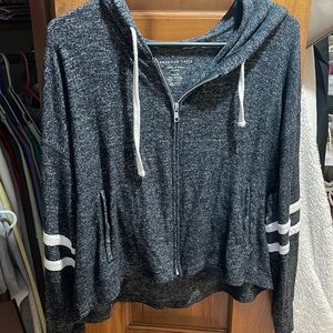 Soft & sexy plush cropped dark grey full zip hoodie